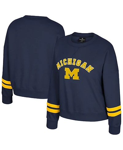 Colosseum Women's Navy Michigan Wolverines Splashy Crewneck Fleece Sweatshirt