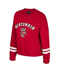 Colosseum Women's Red Wisconsin Badgers Splashy Crewneck Fleece Sweatshirt