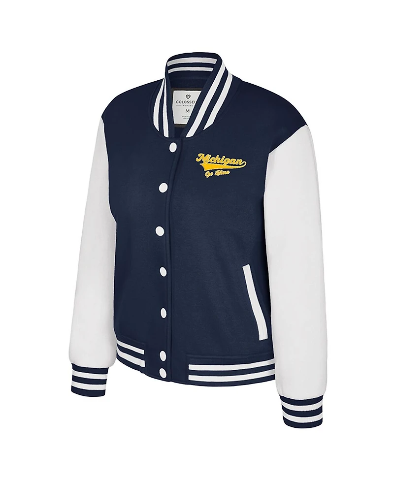 Colosseum Women's Navy Michigan Wolverines French Baguette Full Snap Fleece Jacket