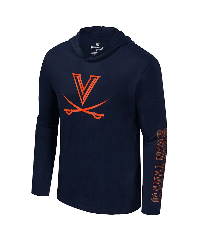Colosseum Men's Navy Virginia Cavaliers Color Pop Active Blend Hooded Long Sleeve T-Shirt