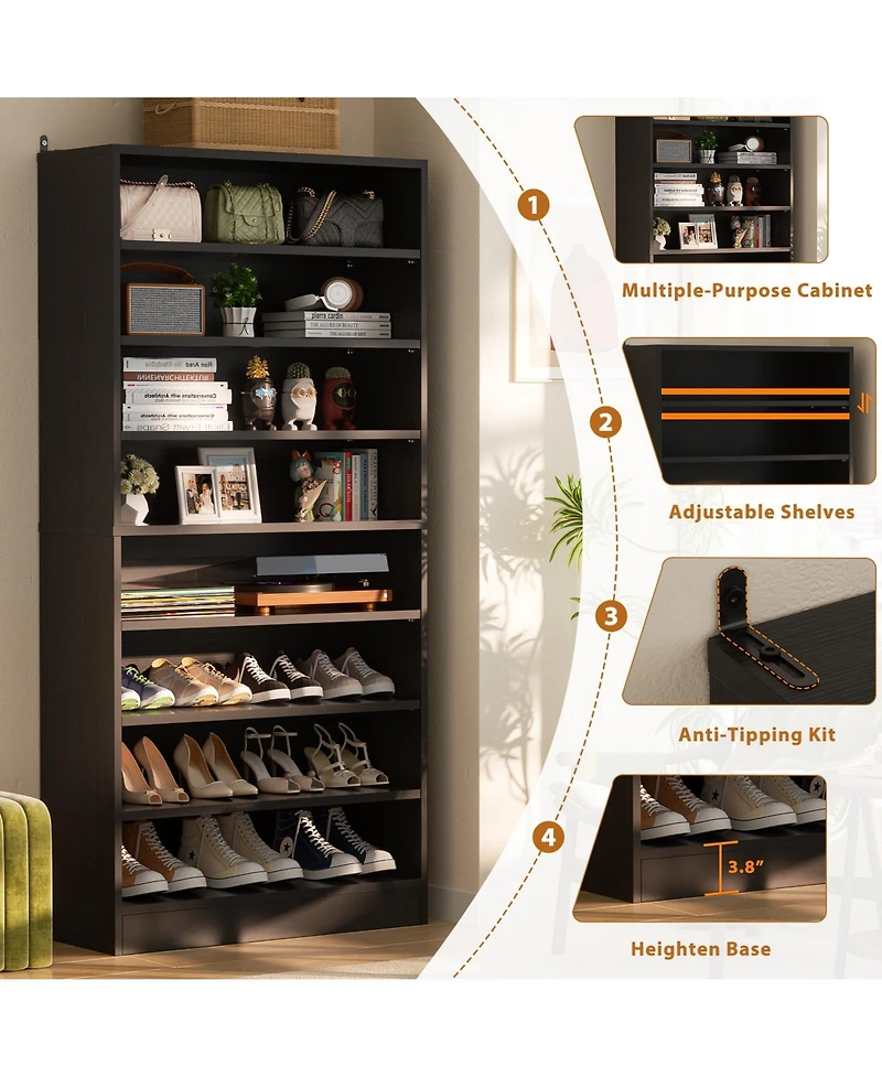 Aheaplus 9-Tier Wood Shoe Storage Cabinet (Holds 40-45 Pairs)