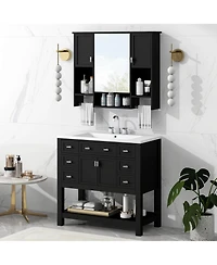 Casainc 36'' Bathroom Vanity with Top Sink, Mirror Cabinet Towel Bar, 2 Doors & 6 Drawers