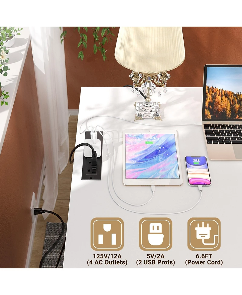 L Shaped Desk with Charging Station, Computer Workstation File Cabinet and Drawers for Office