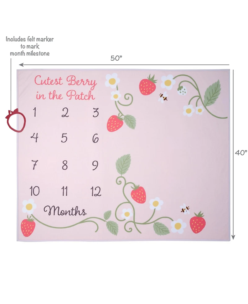 Lambs & Ivy Strawberry Patch Milestone Photo Opportunity Fleece Baby Blanket