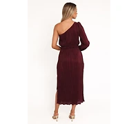 Petal and Pup Women's Pontee One Shoulder Pleated Midi Dress - Burgundy