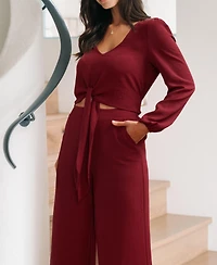 Cupshe Women's Tie Front Wide Leg Matching Set