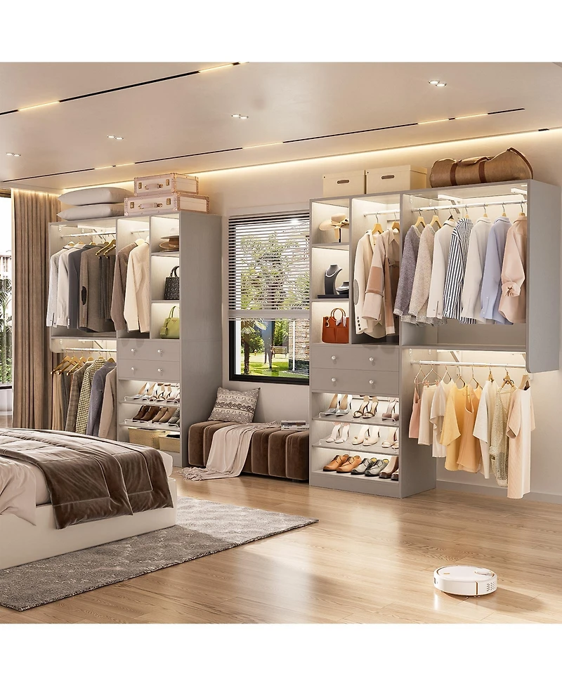 Aheaplus Closet System with Wooden Drawers and Two Hanging Rods