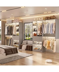 Aheaplus Closet System with Wooden Drawers and Two Hanging Rods