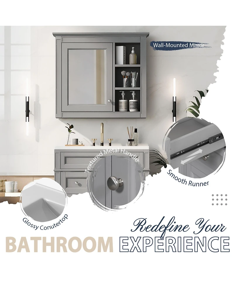 Casainc 30'' Bathroom Vanity with Top Sink, Mirror Cabinet