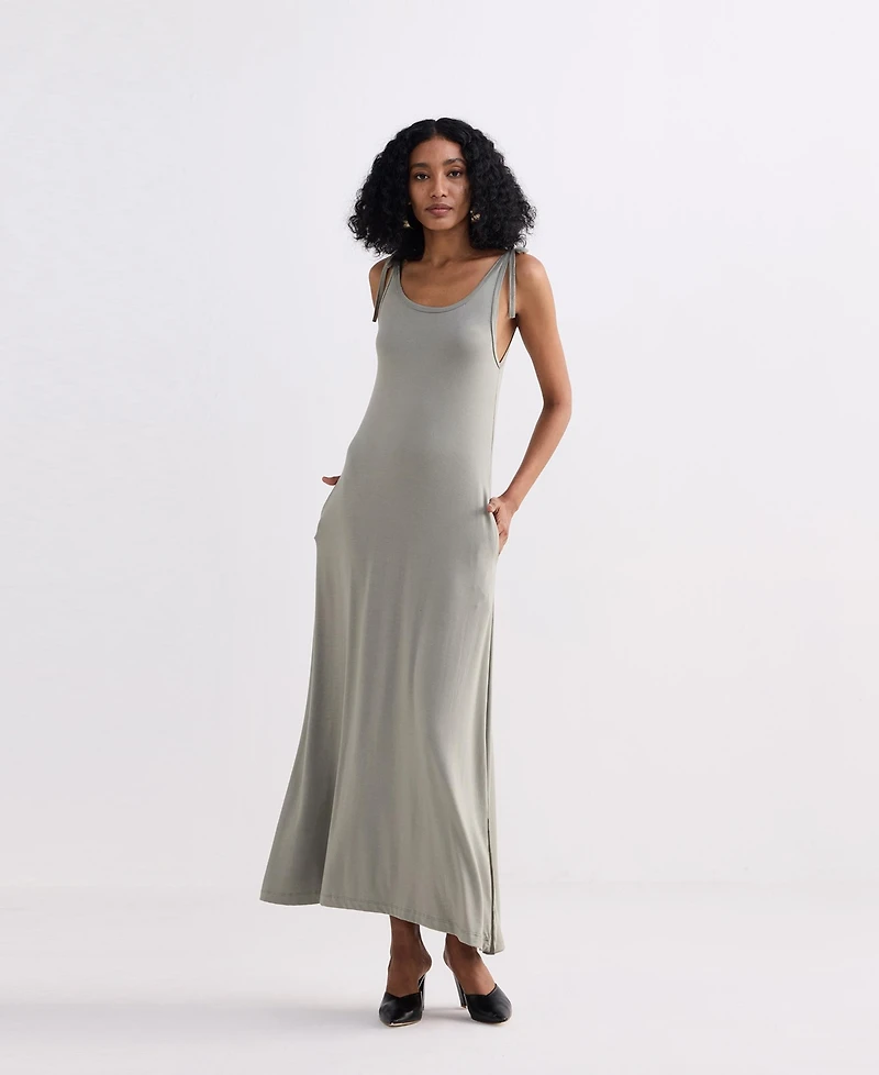 Reistor Women's Maxi Dress with Shoulder Tie-Details