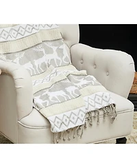 Reindeer 100% Cotton Ivory Christmas Winter Throw Blanket w/ Tassels 50" x 60"