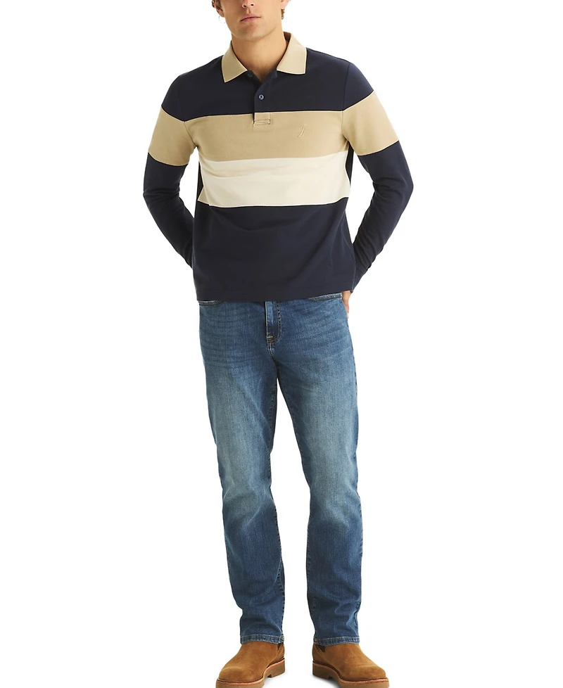 Nautica Men's Color Block Long Sleeve Polo Shirt