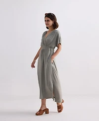 Reistor Women's FLowy A-Line Maxi Dress with Side Slits Light Olive