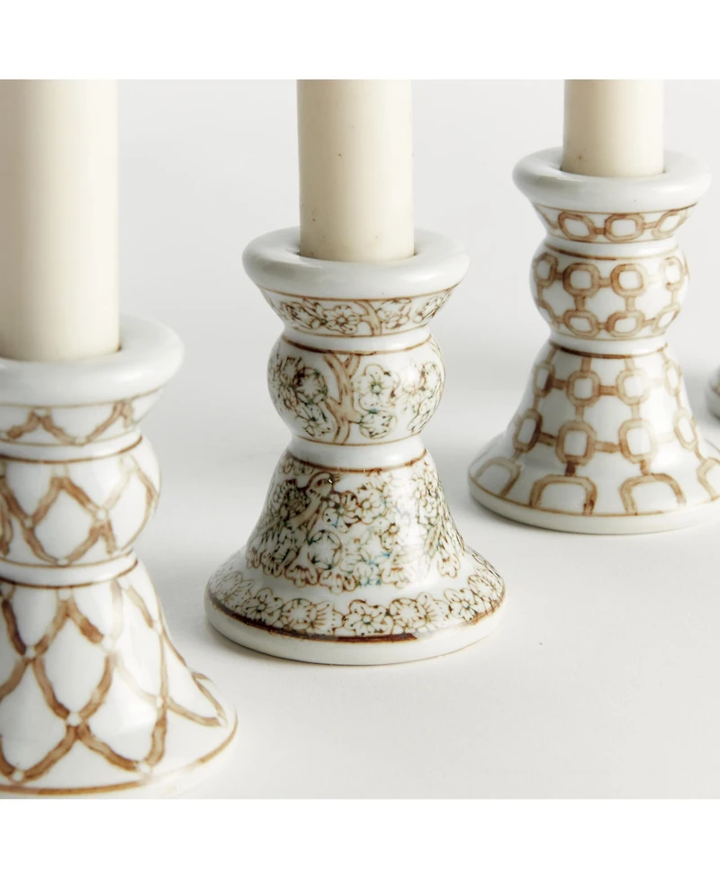Province Mini Taper Holders, Set of 4 - Brown & White