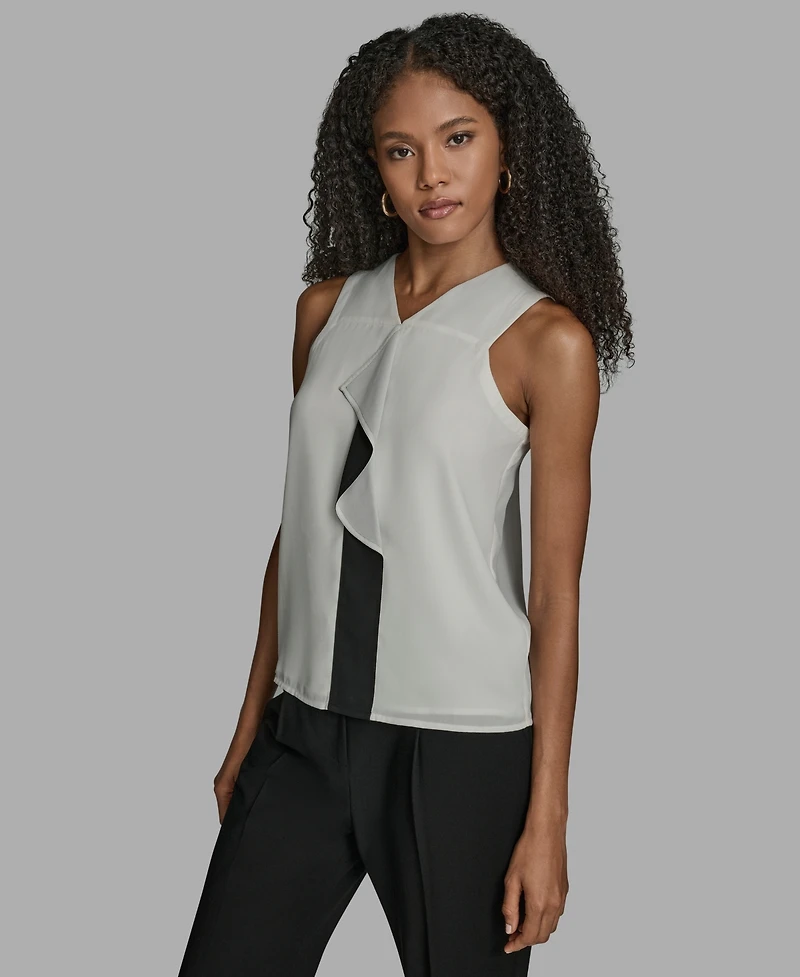 Bcbg Women's Contrast Ruffle Detail Sleeveless Blouse