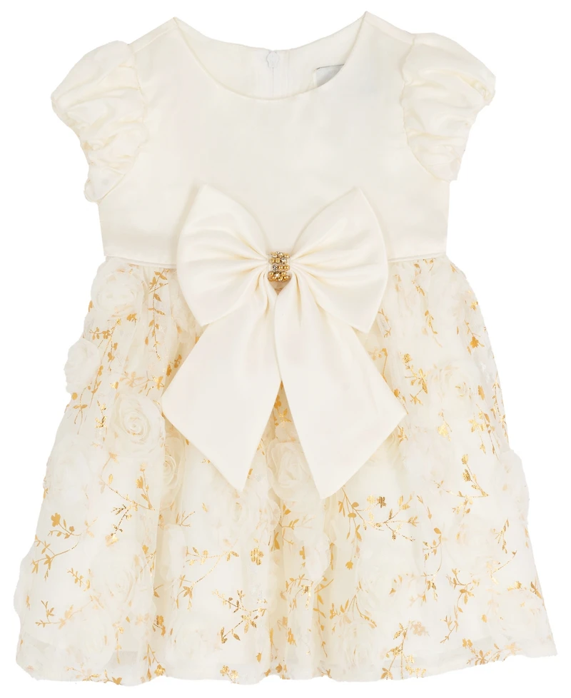 Rare Editions Baby Girls 2-Piece Satin Bodice 3D Flower Jacket Dress and Diaper Cover Set