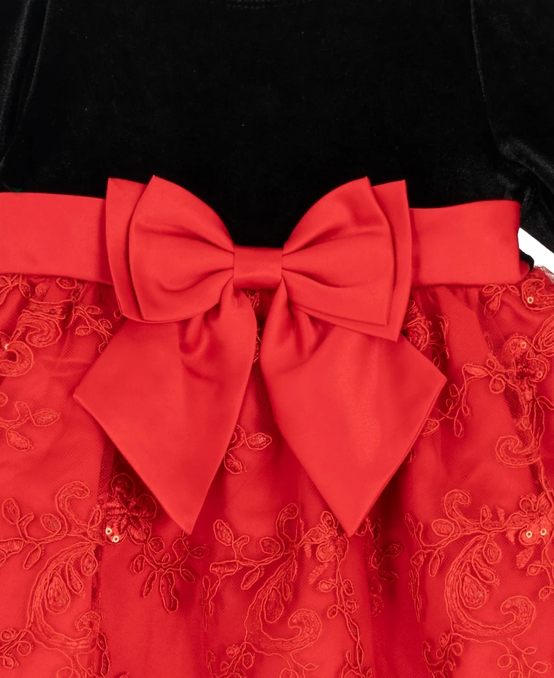 Rare Editions Baby Girls 2-Piece Long Sleeves Velvet Bodice Dress and Diaper Cover Set