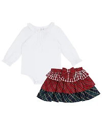 Rare Editions Baby Girls 2-Piece Mixed Plaid Skirt and Bodysuit Set