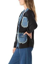Dee Ocleppo Clio Women's Sweater Denim Long Sleeve Mix Jacket