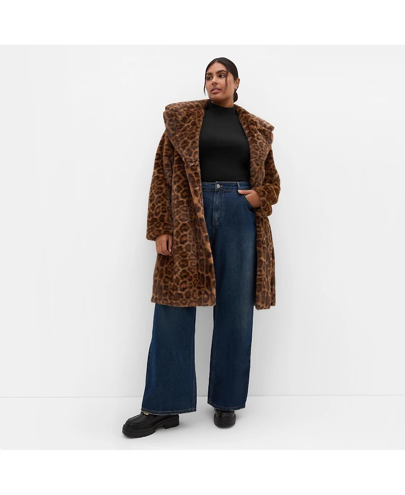 City Chic Plus Remi Leopard Faux Fur Coat