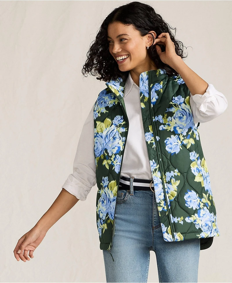 Lands' End Women's Print FeatherFree Quilted Insulated Vest