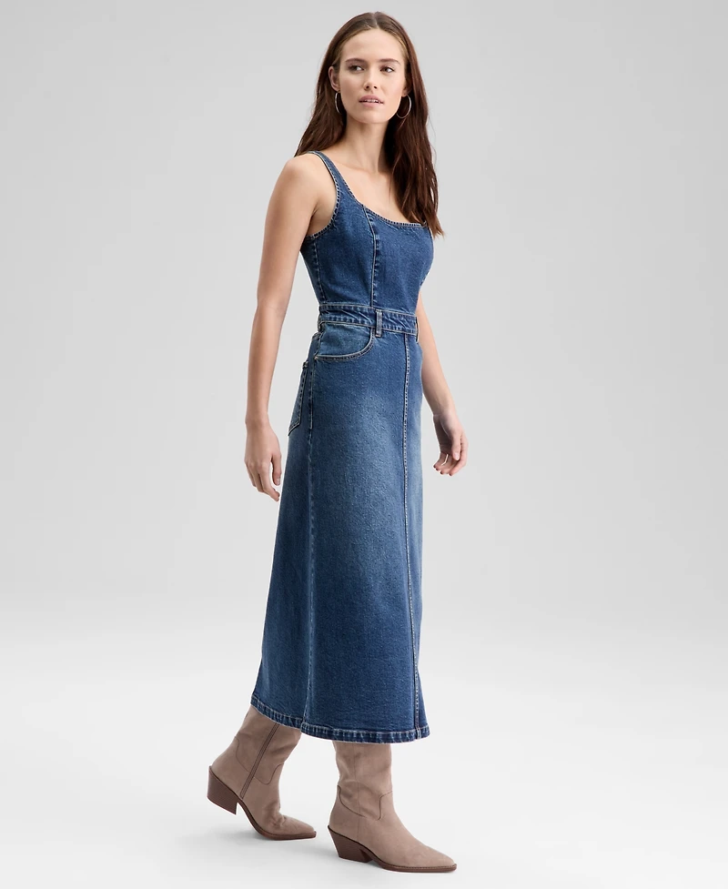 And Now This Petite Denim Scoop Neck Sleeveless Midi Dress, Macy's Exclusive