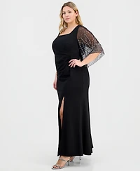 Alex Evenings Plus Chiffon-Sleeve Gown