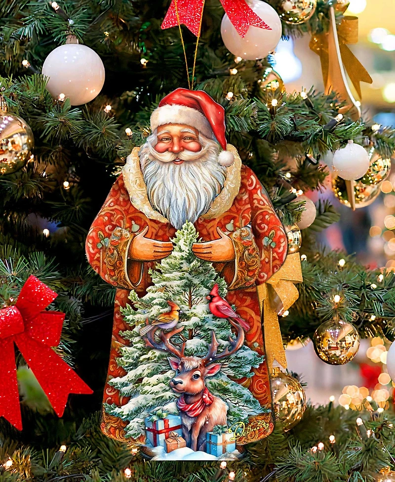 Designocracy Santa with Forest Friends Wooden Ornament