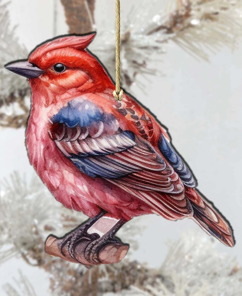Designocracy Red Forest Bird Christmas Wooden Ornament