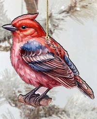 Designocracy Red Forest Bird Christmas Wooden Ornament