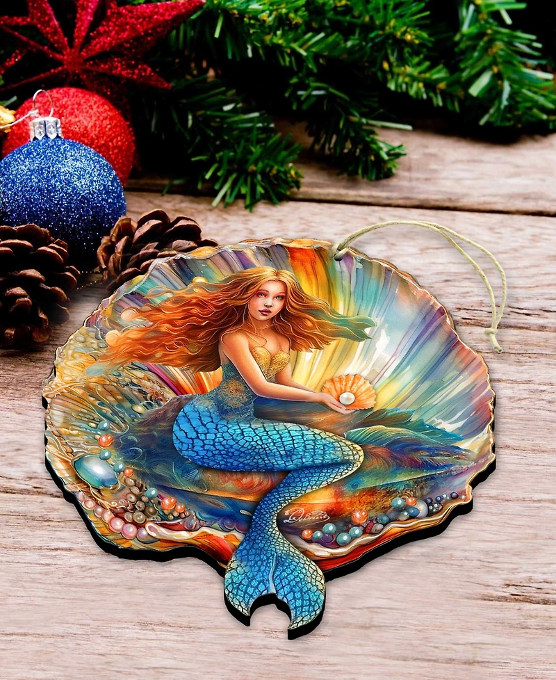 Designocracy Mermaid in the Shell Christmas Ornament