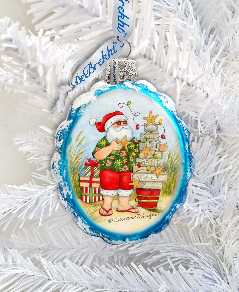 Designocracy Santa with Christmas Tree Glass Ornaments