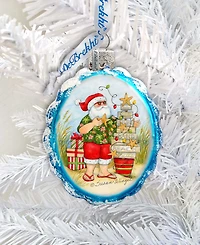 Designocracy Santa with Christmas Tree Glass Ornaments