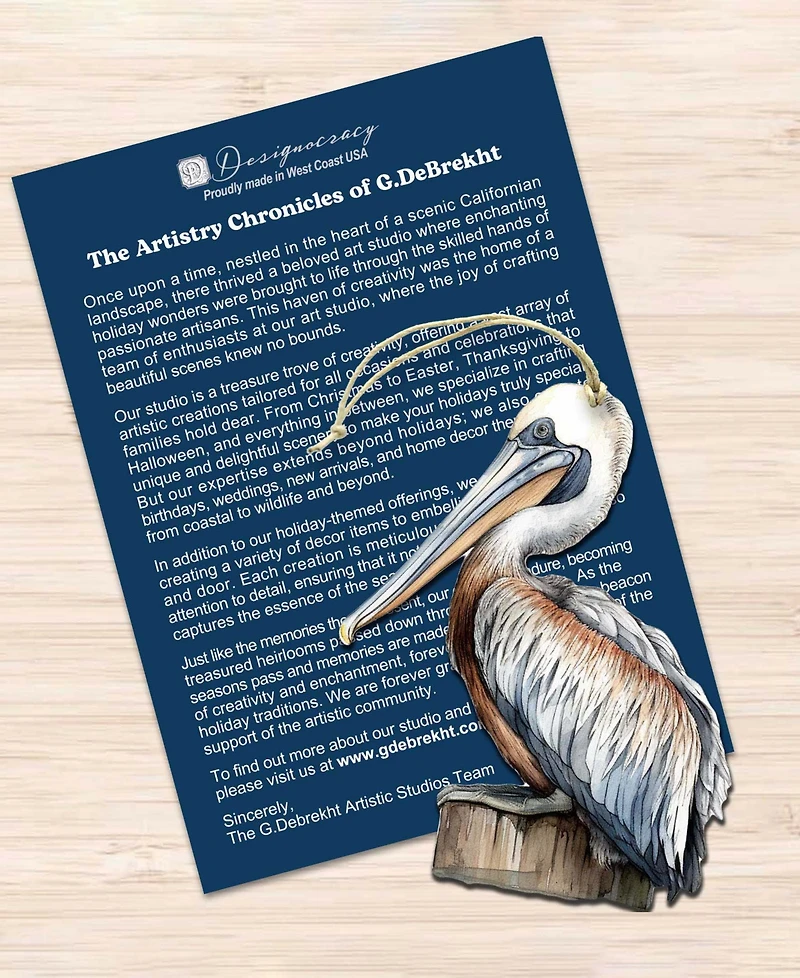 Designocracy Pelicans Christmas Wooden Ornaments, Set of 3
