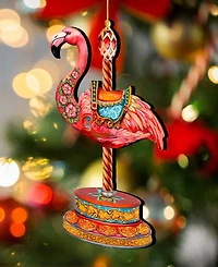 Designocracy Pink Flamingo Carousel Holiday Ornament