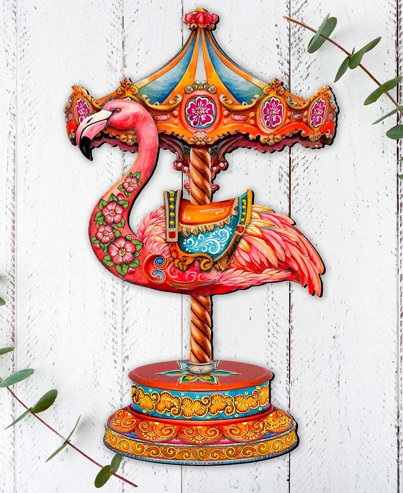 Designocracy Pink Flamingo Carousel Holiday Door Decor