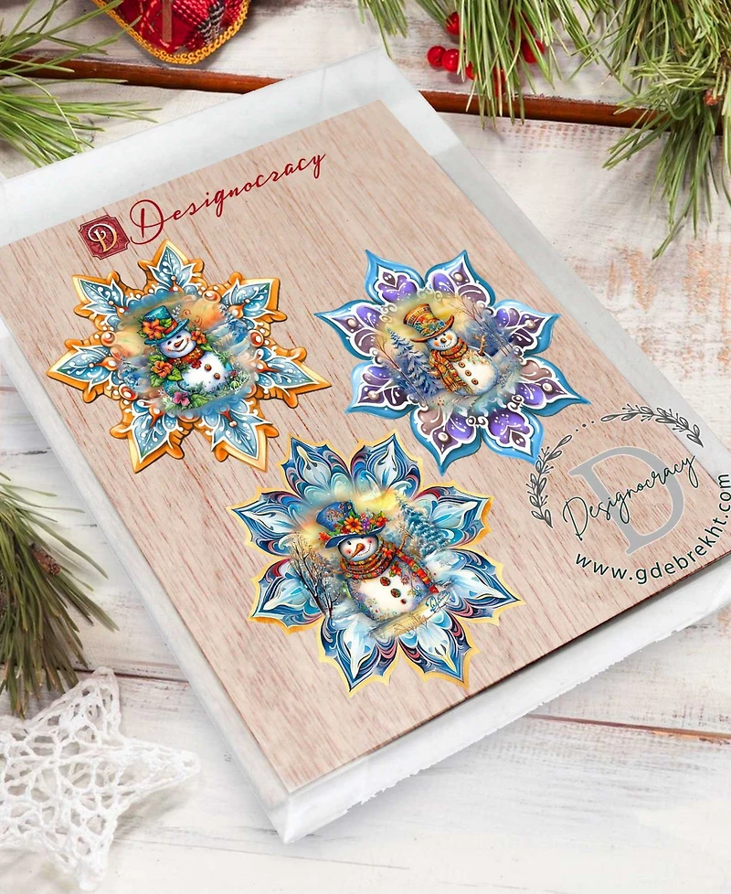 Designocracy Happy Snowman Snowflake Ornaments, Set 3