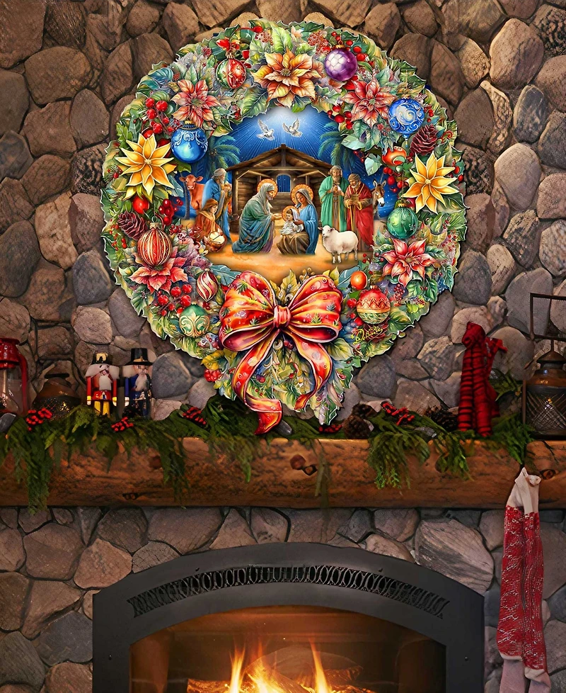 Designocracy Nativity Wreath Holiday Door Decor
