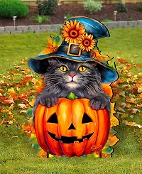 Designocracy Black Cat with Pumpkin Outdoor Decor