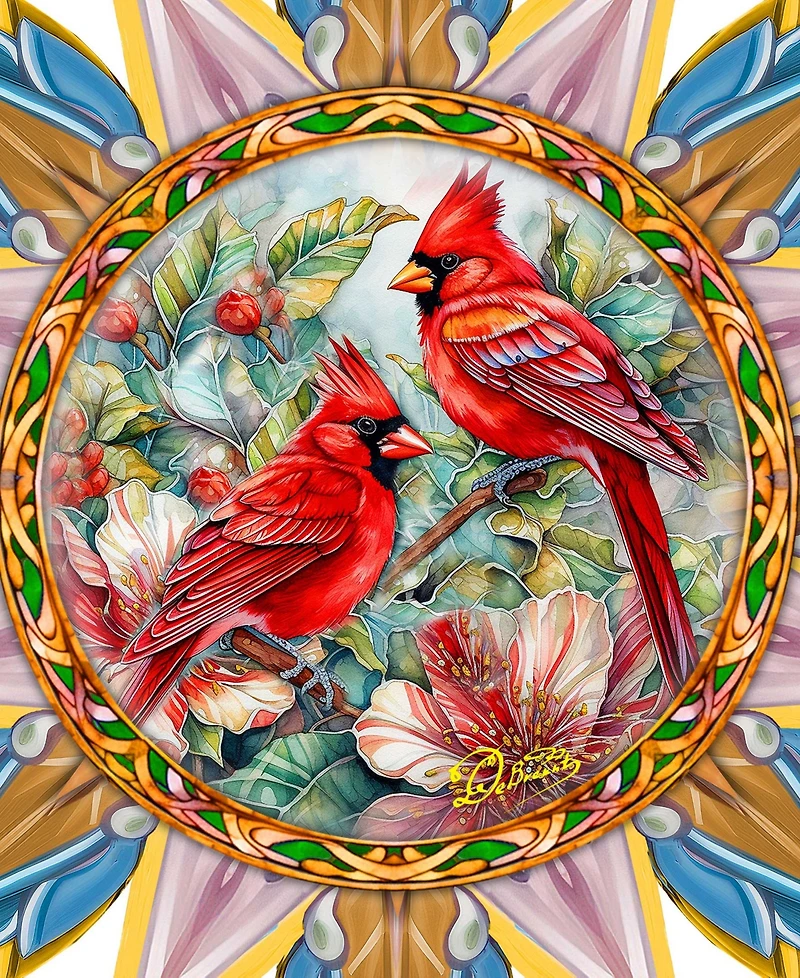 Designocracy Christmas Cardinals Wooden Tree Topper