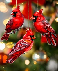 Designocracy Red Cardinals Wood Ornaments, Set of 3