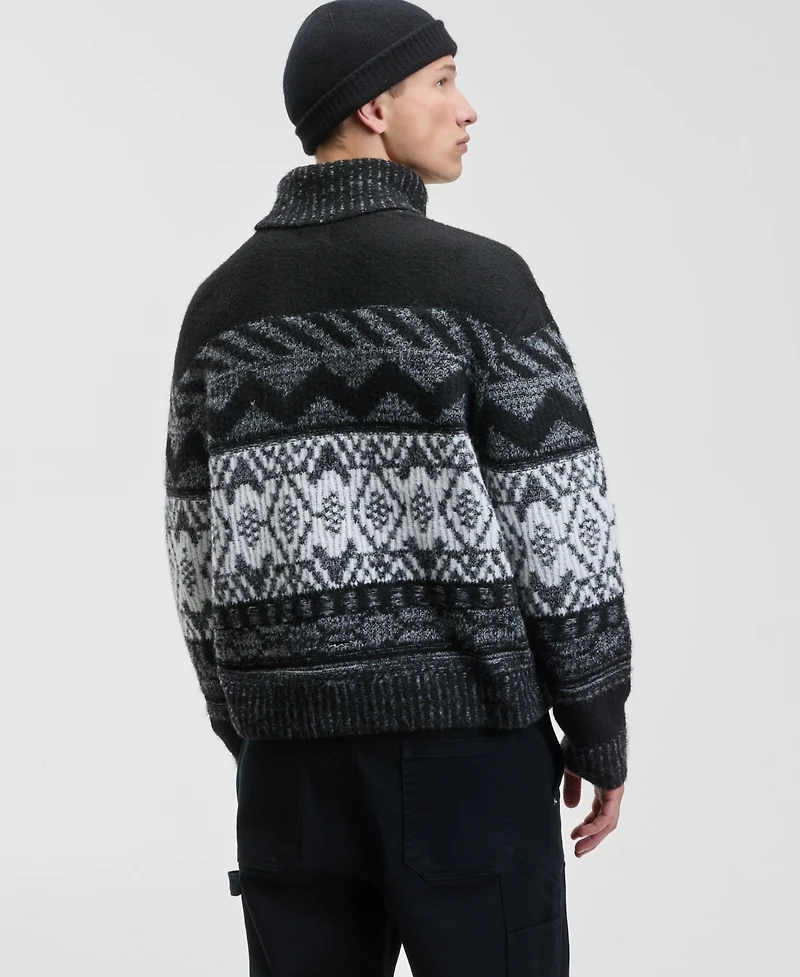 Mode of One Men's Relaxed Fit Long Sleeve Fair Isle Turtleneck Sweater, Macy Exclusive