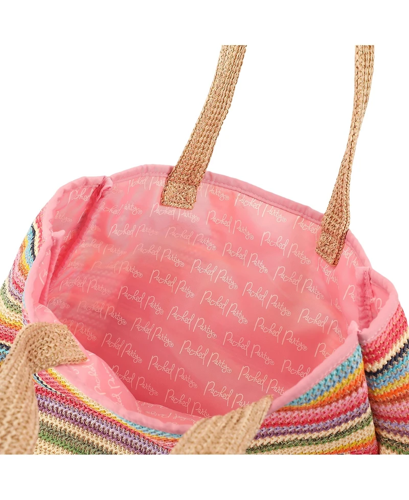 Packed Party Smiley Face Woven Rainbow Tote | Beach Bag | Work Bag