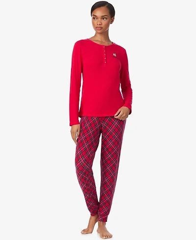 Lauren Ralph Women's Henley Neck and Long Pant Pajama Set