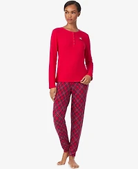 Lauren Ralph Women's Henley Neck and Long Pant Pajama Set