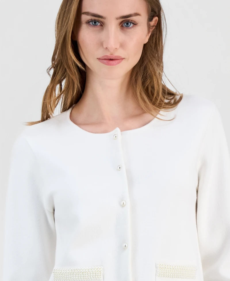T Tahari Women's Embellished Pearl-Trim Cardigan