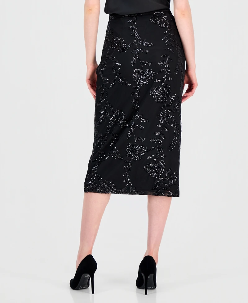 T Tahari Women's Floral Sequin Midi Skirt