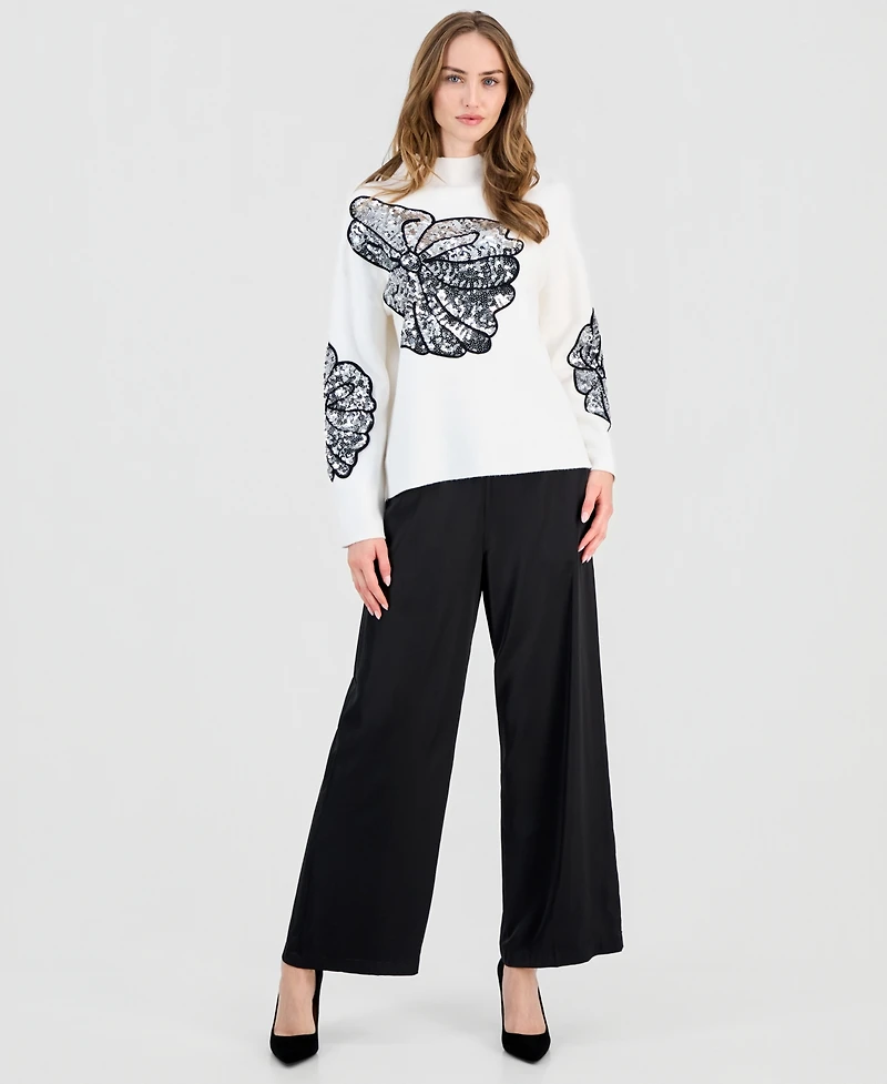 T Tahari Women's Sequin Soutache Funnel-Neck Sweater