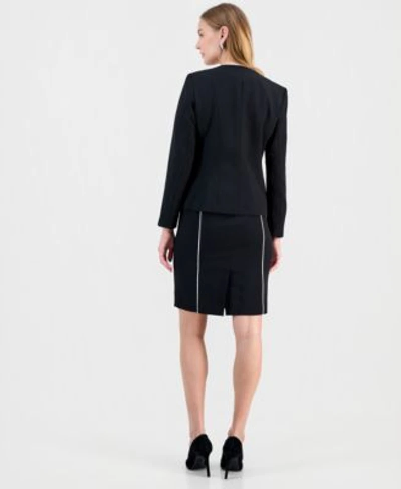 Kasper Womens Contrast Piping Open Front Jacket Stretch Crepe Contrast Piping Sheath Dress