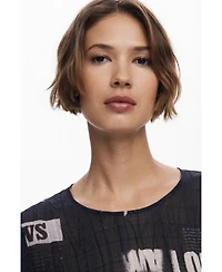 Desigual Women's Newspaper pleated blouse